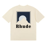 Rhude T Shirts Moonlight Blue Printed Cotton Casual Short Sleeve Men and Women