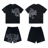 Synaworld american streetwear hip-hop foam print short sleeve sports five-point shorts casual t-shirt set dr