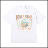 Export wholesale niche american fashion rhu flag floralsprinting double yarn pure cottoncasualloose couple short-sleeved t
