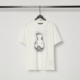 beheaded bear short-sleeved pa flame letter flow paint back logo trendy couple t-shirt