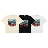 Rhude T Shirts Lake Como Lakeside Town Printed Cotton Casual Short Sleeves Men and Women