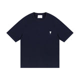 Ami clams embroidered heart color block crew neck short sleeve loose fit cotton t-shirt summer top