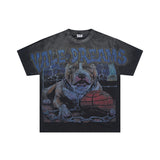 American retro valeforever washed & distressed hotfix rhinestone cotton short sleeve high street star t-shirt