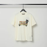 beheaded bear short-sleeved pa flame letter flow paint back logo trendy couple t-shirt