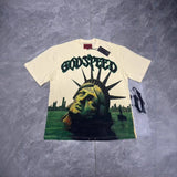 Cross-border wholesale high version gods short-sleeved heavy weight washed fog high street skull pure cotton printed round