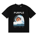 Wholesale high street purple br@nd american style short sleeve loose retro casual t-shirt couple trendy tee