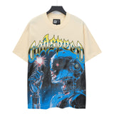 Cross-border foreign trade high version gods short-sleeved heavy weight washed fog high street skull pure cotton printed round