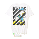 Wholesale off short sleeve ow dissolved arrow gradient starry sky splash ink t-shirt yellow tape warning line love