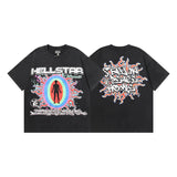 Ss american skull washed and distressed letter loose plus size short sleeve streetwear t-shirt - men's trendy style