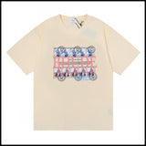 Export wholesale niche american fashion rhu flag floralsprinting double yarn pure cottoncasualloose couple short-sleeved t