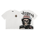 Cross-border gs american high street washed retro skull racing machine girl printing short-sleeved fashion