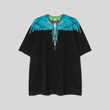 mb short-sleeved python lion head colorful feather wings t-shirt european and american loose couple