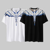 Cross-border wholesale european and american mb short-sleeved gradient colorful wings t-shirt couple black and white feather half