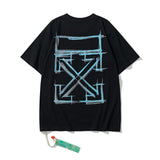 Wholesale off short sleeve ow dissolved arrow gradient starry sky splash ink t-shirt yellow tape warning line love