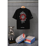 authentic edition chest pocket cross gradient horseshoe flower print short sleeve couple t-shirt