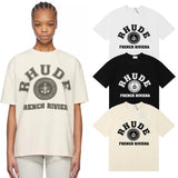 Rhude T Shirts French Cote d'Azur Printed Cotton Casual Short Sleeves Men and Women