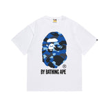 Early spring/summer camo ape head collaboration - little monkey logo print short sleeve couple's trendy tee