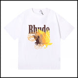 Export wholesale niche american fashion rhu flag floralsprinting double yarn pure cottoncasualloose couple short-sleeved t