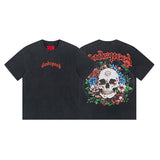 European and american high street gd rock heavy industry washed distressed skull letter speed short sleeve