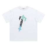 trap gradient letter tiger head short sleeve european and american high street trap star printing t-shirt loose s