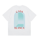 casa casablanca short-sleeved fantasy door letter logo printingstylish round neck short-sleeved t-shirt