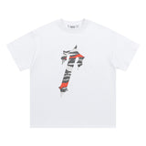 trap gradient letter tiger head short sleeve european and american high street trap star printing t-shirt loose s