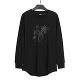 pa long sleeve t-shirt palm tree back letter big logo bat sleeve os dropped shoulders