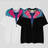 Correct version mb short-sleeved couple outfit colorful wings feather t-shirt marcelo european and american classic