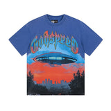 Cross-border gs american high street washed retro skull racing machine girl printing short-sleeved fashion