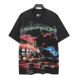 Cross-border wholesale high version gods short-sleeved heavy weight washed fog high street skull pure cotton printed round