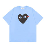 Correct version star kawakubo pla heartembroider short-sleeved pure cotton red heart peach couple t-shirt y