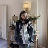 Unisex Baseball Jersey Spring and Autumn Washed Old Denim Jacket Loose Lapel Jacket