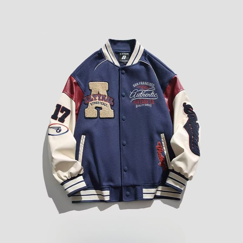 Unisex Baseball Jersey Spring and Autumn Baseball Jacket Loose Couple Embroidered Jacket