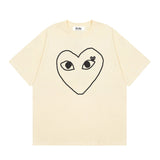 Correct version star kawakubo pla heartembroider short-sleeved pure cotton red heart peach couple t-shirt y