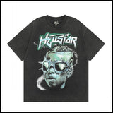 Hs american high street retro washed portrait short-sleeved t-shirt long sleeves sweatshirt hoodie