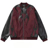 Unisex Baseball Jersey PU Jacket Vintage Loose Casual Baseball Jacket