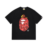 Early spring/summer camo ape head collaboration - little monkey logo print short sleeve couple's trendy tee