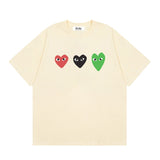 Correct version star kawakubo pla heartembroider short-sleeved pure cotton red heart peach couple t-shirt y