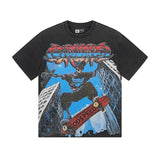 Cross-border gs american high street washed retro skull racing machine girl printing short-sleeved fashion