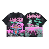 Ss american skull washed and distressed letter loose plus size short sleeve streetwear t-shirt - men's trendy style