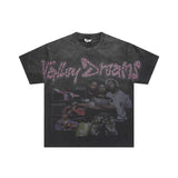 American retro valeforever washed & distressed hotfix rhinestone cotton short sleeve high street star t-shirt