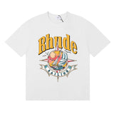Rhude T Shirts Sailing Nautical Printing Cotton Casual Short Sleeves Men and Women