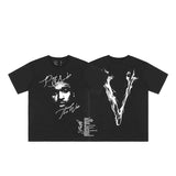 Cross-border supply large v letter lne cherry blossom short half-sleeve sketch embroidery lip print graffiti print short