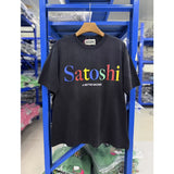 Satoshi summer american retroletterprinting washed and distressed spray dirty crackle loose short-sleeved t-shirt