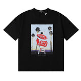 Wholesale high street purple br@nd american style short sleeve loose retro casual t-shirt couple trendy tee
