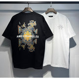 [gram] am flow paint graffiti letter starry sky classic logo print short sleeve couple t-shirt