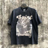 Wholesale american streetwear saint short-sleeve t-shirt vanity washed vintage letter print sweatshirt hoodie
