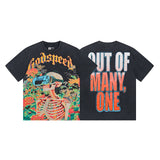 European and american high street gd rock heavy industry washed distressed skull letter speed short sleeve