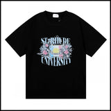 Export wholesale niche american fashion rhu flag floralsprinting double yarn pure cottoncasualloose couple short-sleeved t