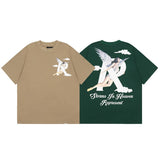 Represent short-sleeved angel print high street pure cotton accessible luxury couple loose shark doberman t